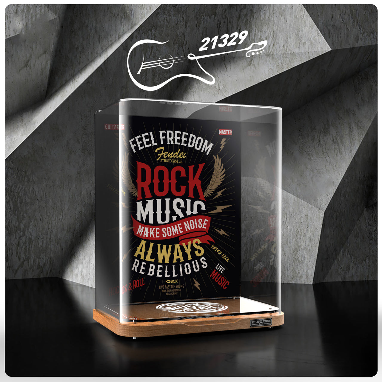 Lego 21329 Fender Stratocaster Display Case - Solid wood base