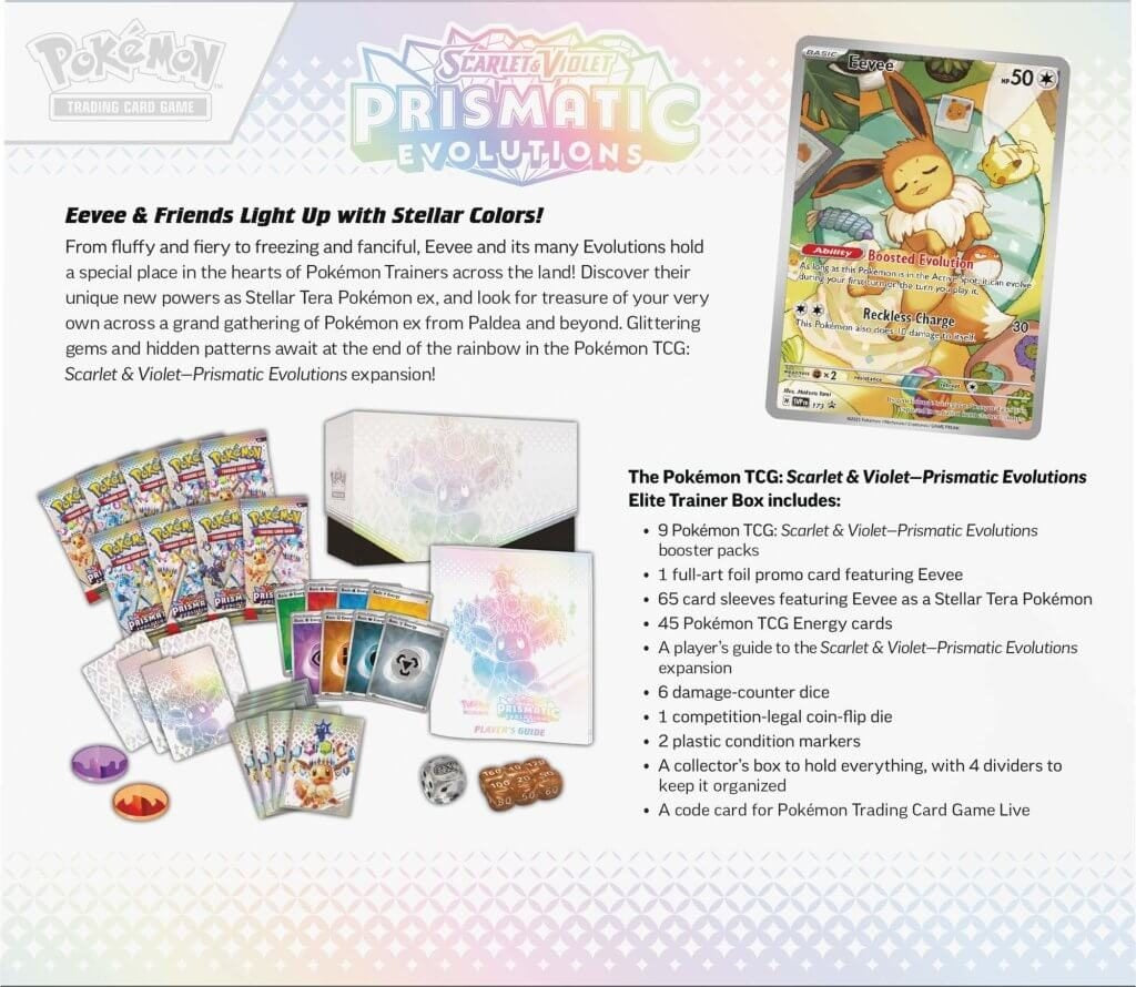 Pokemon TCG SV8.5 Prismatic Evolutions Elite Trainer Box back side