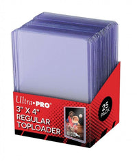 Box of Ultra Pro card toploaders with a red and black design