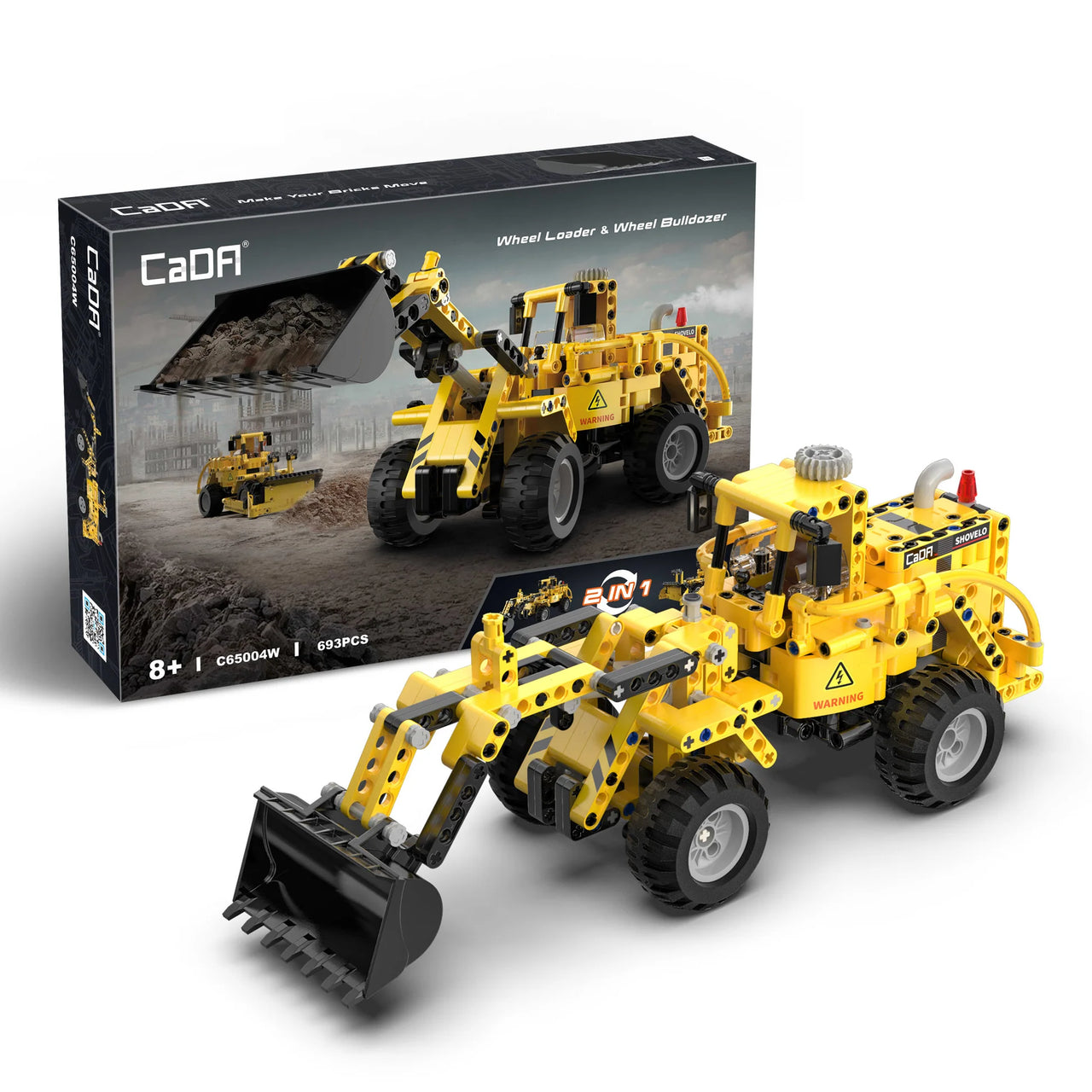CaDA 2-in-1 Wheel Loader & Bulldozer Building Set