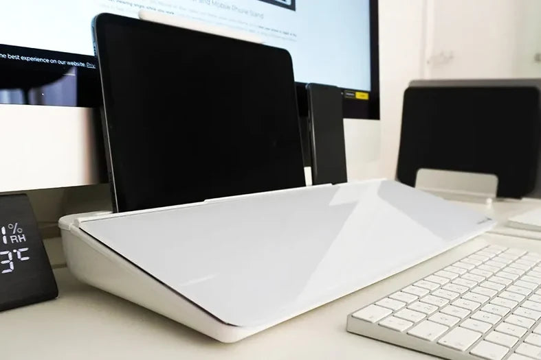Glass Desktop Whiteboard Desk Organizer with Storage, Marker & Eraser - White