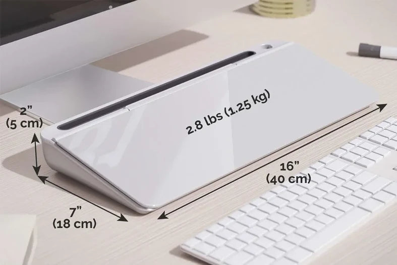 Glass Desktop Whiteboard Desk Organizer with Storage, Marker & Eraser - White
